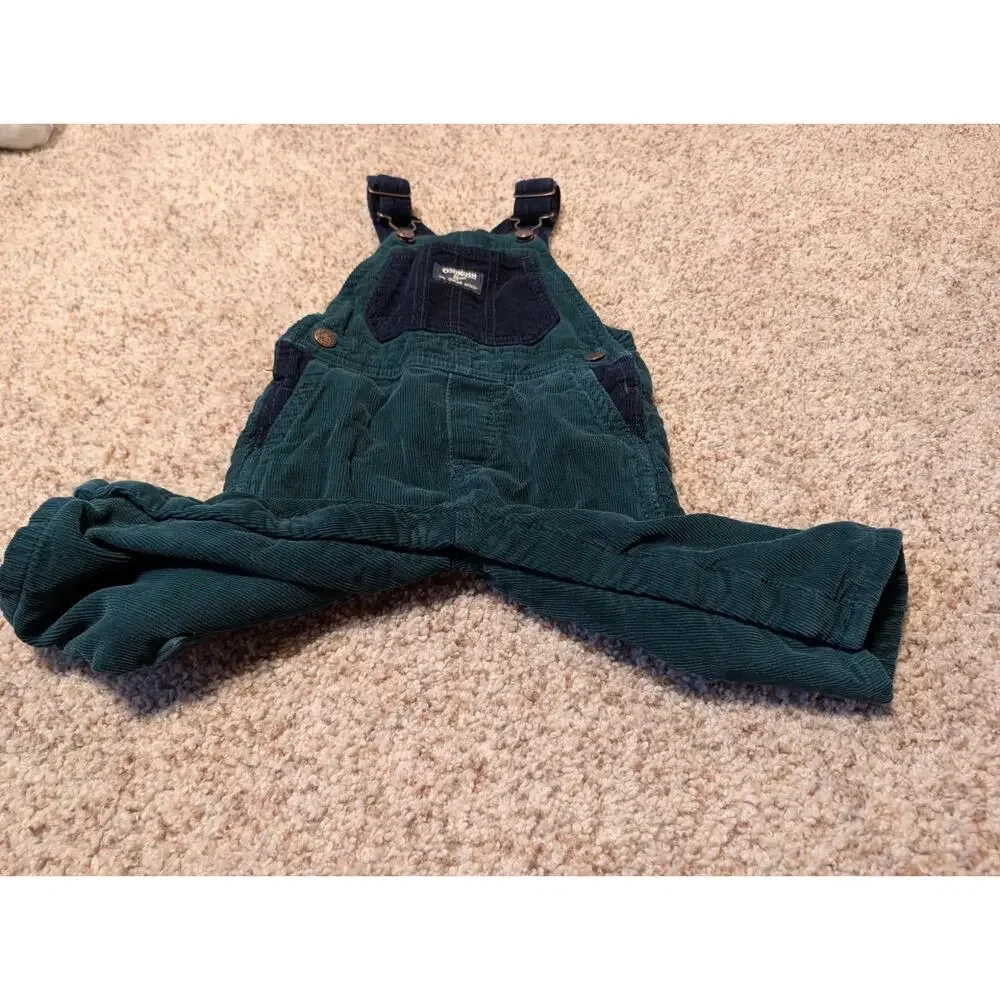 OshKosh B’gosh Baby Corduroy Overalls Size 12 Months Green Navy Bib Overalls